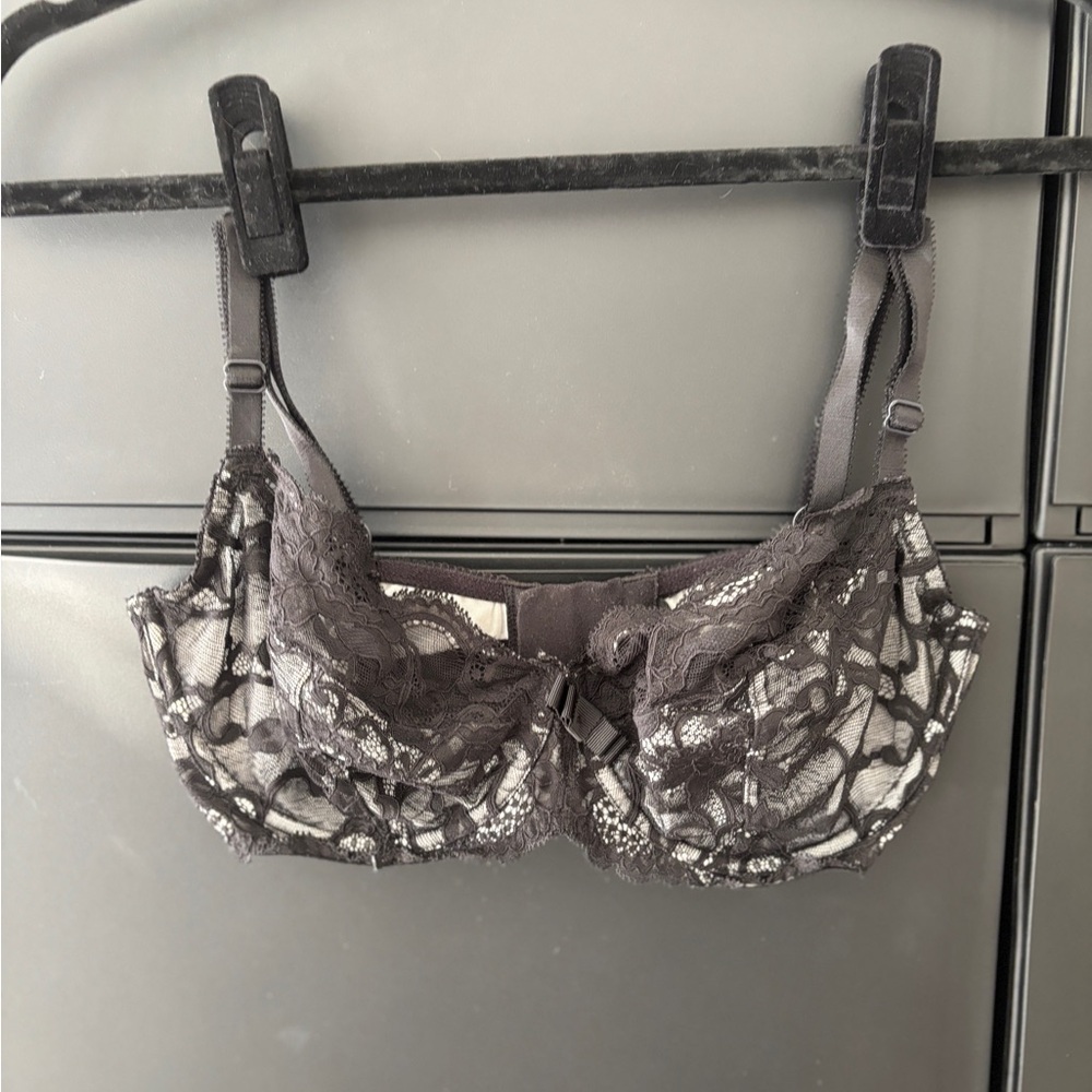 Victoria's Secret Charcoal and White Lace Bra